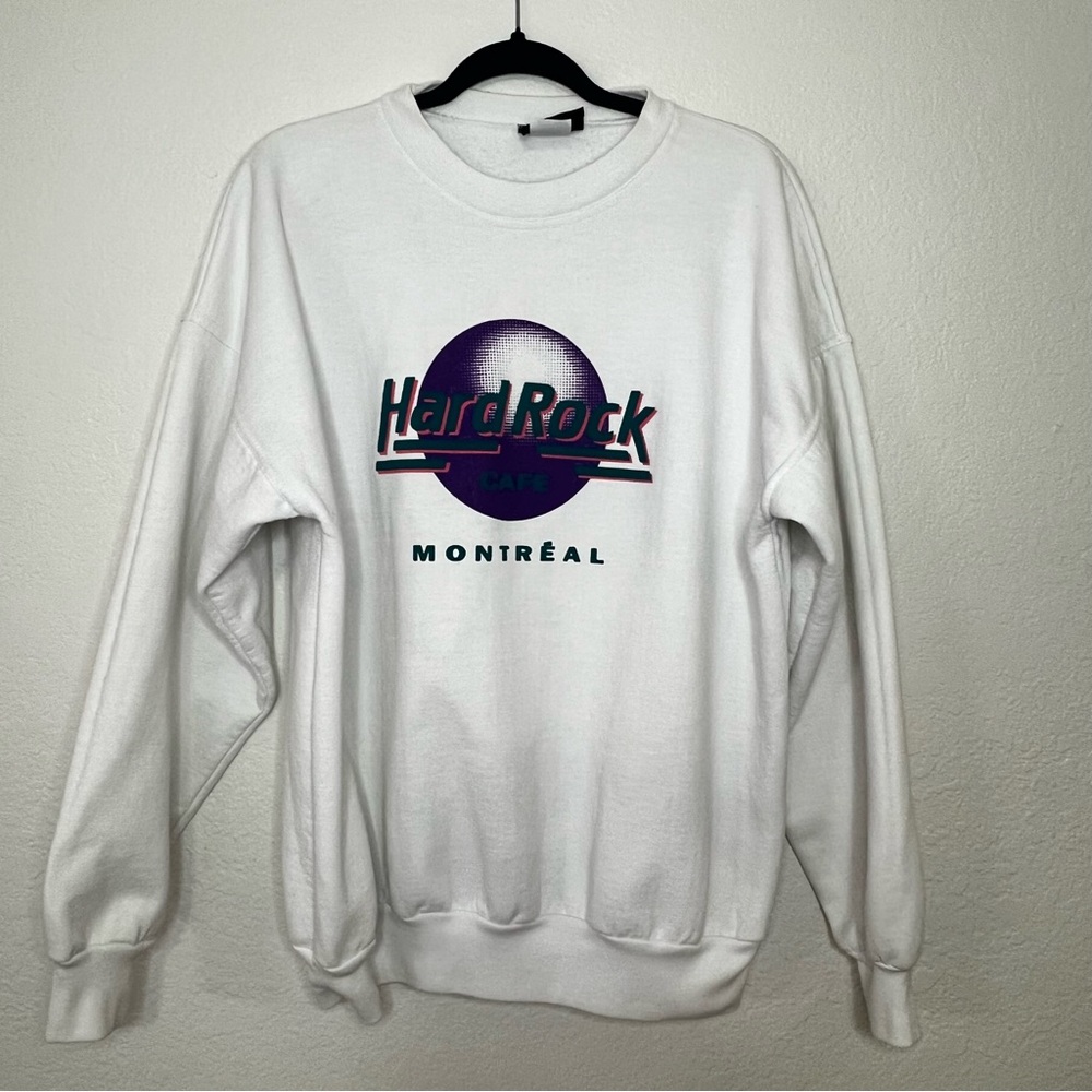VTG Hard Rock Cafe Montreal Crewneck Sweatshirt Puffy Retro Logo Unisex Size XL‎